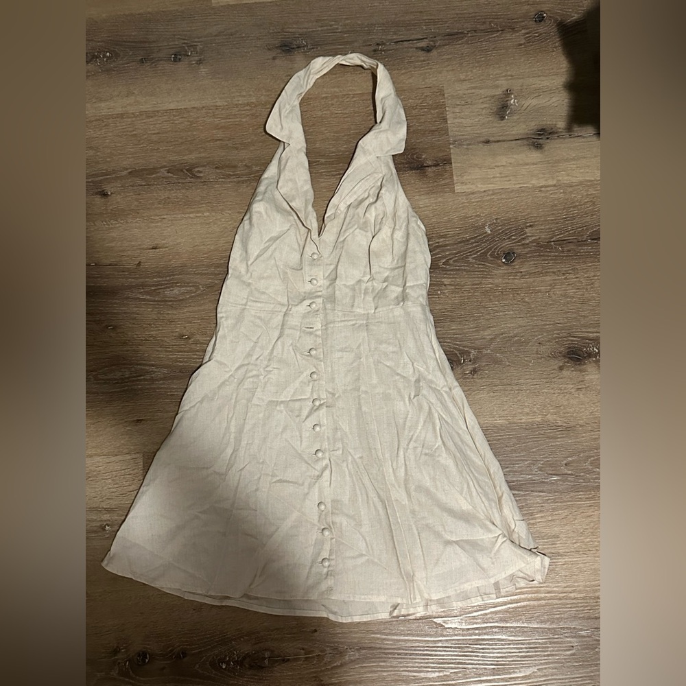 Princess Polly Cream Backless Halter Dress